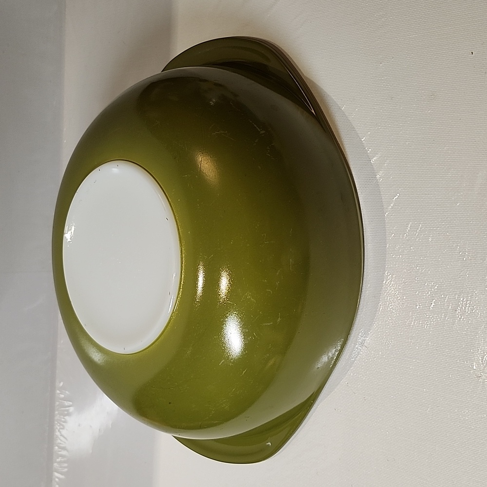 Vintage Pyrex 024 2Qt.Avocado green side handles mixing Casserole dish